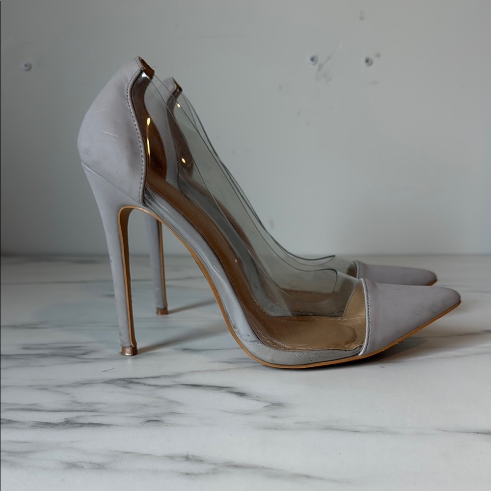 Shoe Republic LA Gray Transparent Heels